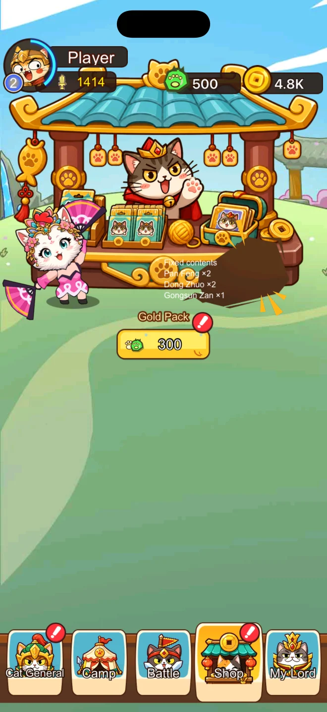 Meowcut in-game shop with a fixed reward pack